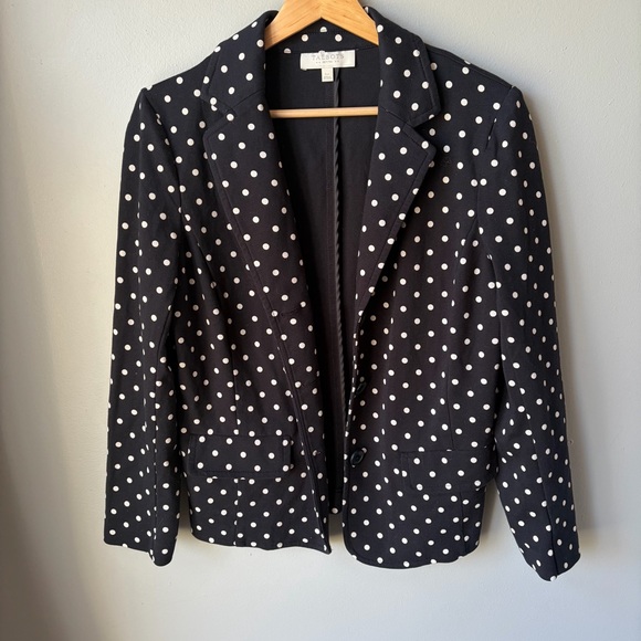 Talbots Womens Polka Dot Blazer Black And White Size Large Petite Button Front - Picture 2 of 10
